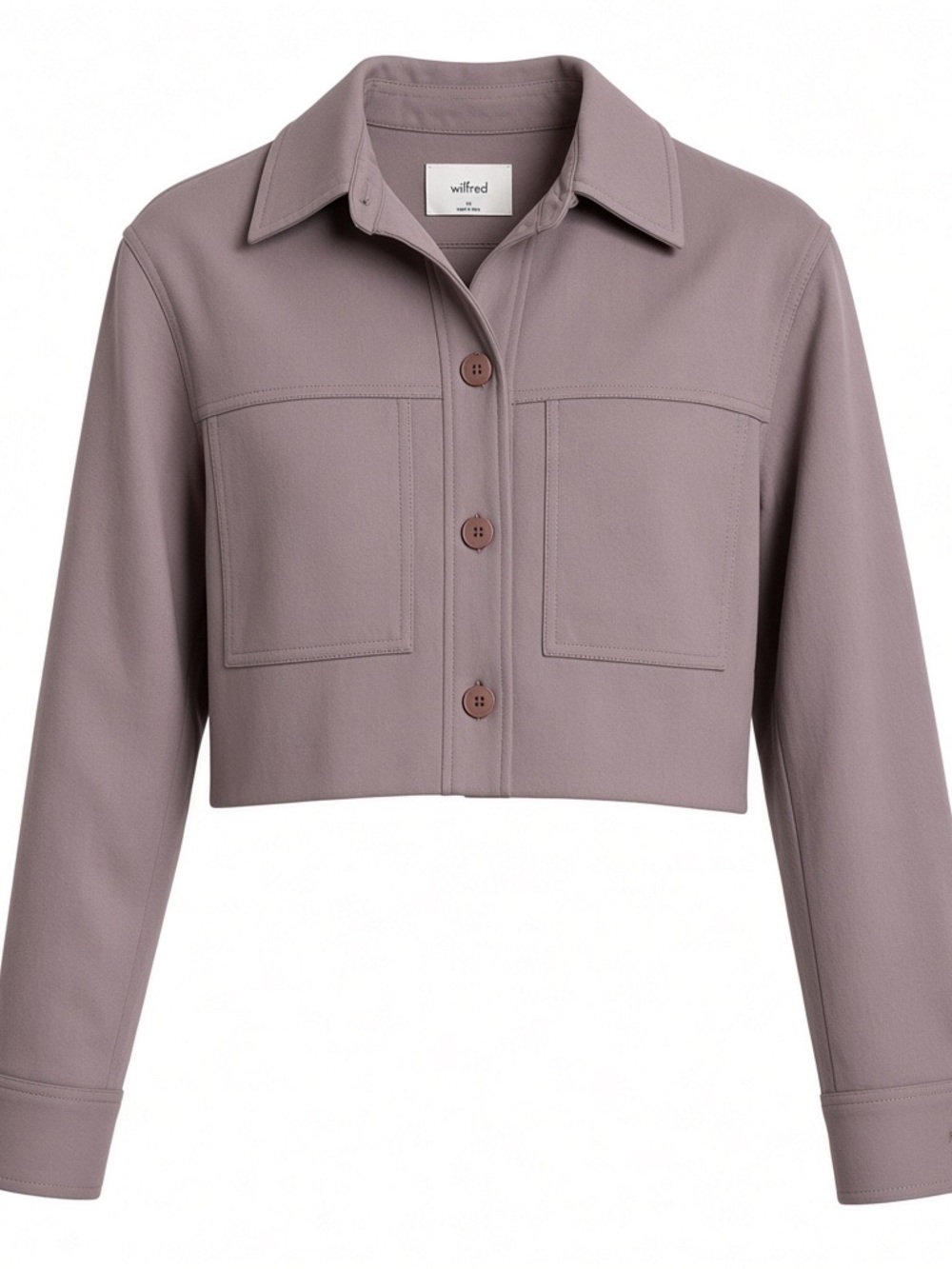 Aritzia Wilfred Little Cropped Jacket Crepette Cloudy Lilac Buttons Size XS